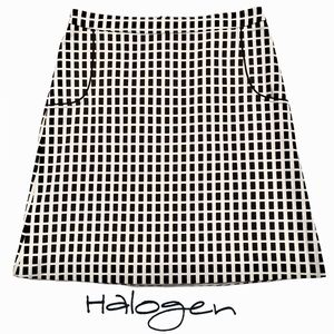 Halogen Black & White Windowpane Print A-Line Skirt, Above Knee, Lined, Sz 6 EUC